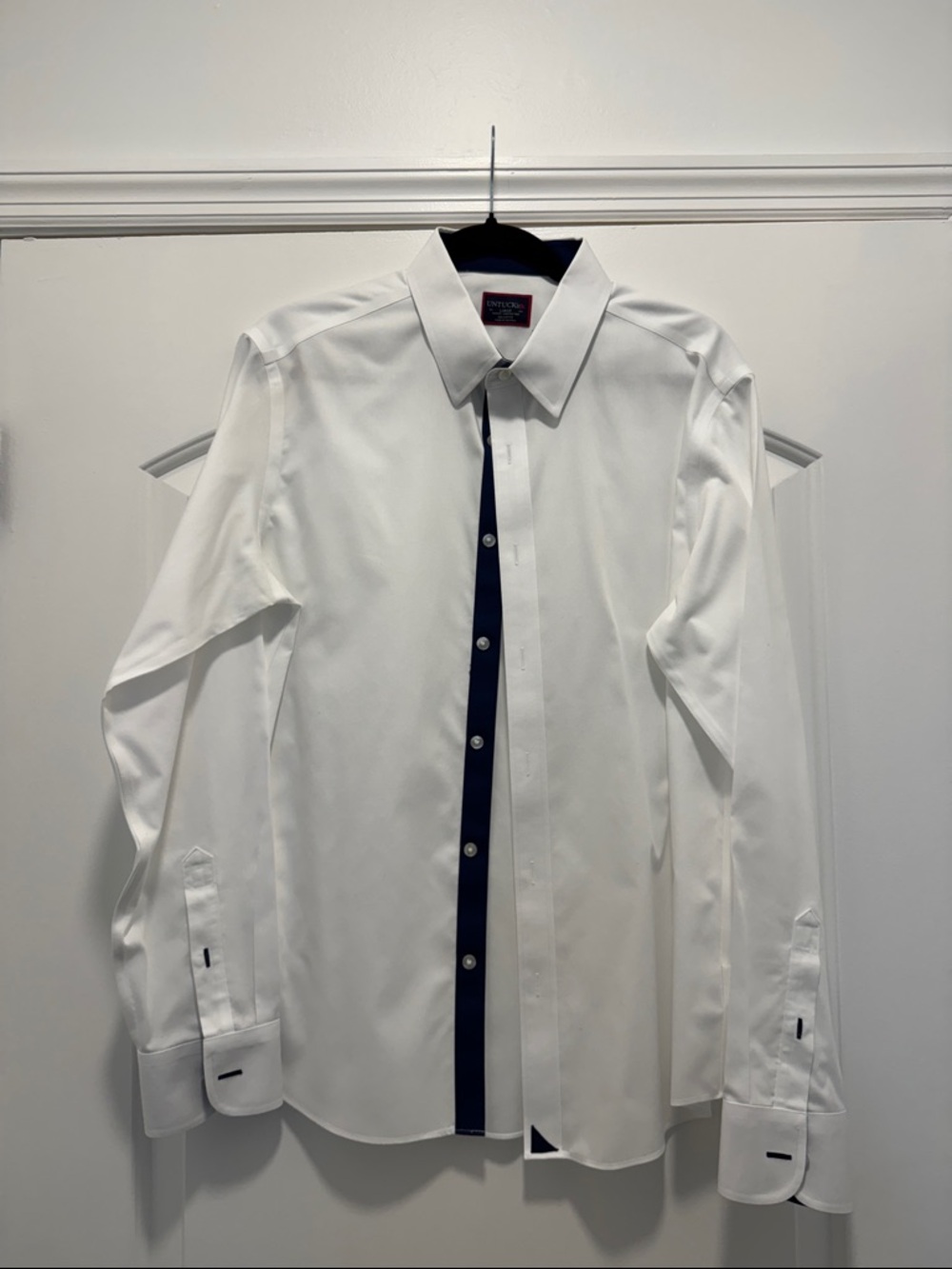 UNTUCKit Dress Shirt with Navy Placket - White Men’s Shirt